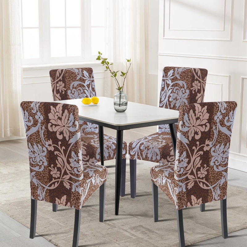 SearchI Dining Room Chair Covers Set of 4, Stretch Printed Parsons Chair Slipcovers Removable Washable Kitchen Chair Protector Cover for Dining Room, Hotel, Ceremony (Brown+Flower) - Image 2